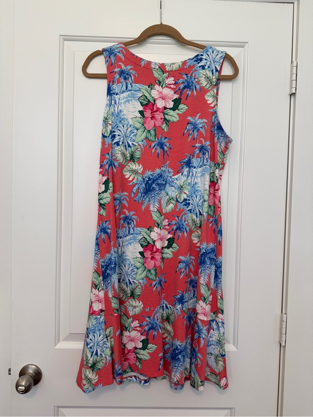 Tommy Bahama Darcy Flounce Coral and Blue Tropical Floral Sleeveless Dress Large